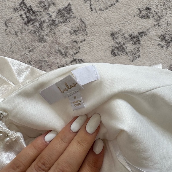 Lulus Ready For Forever White Satin Pearl Tie-Back Maxi Dress Size Small Bride - Picture 4 of 8
